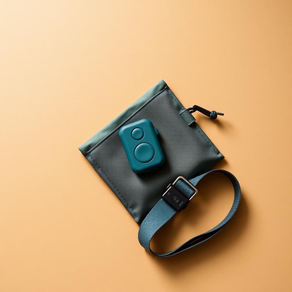 Travel pouch with a portable alarm and luggage strap on warm bone paper